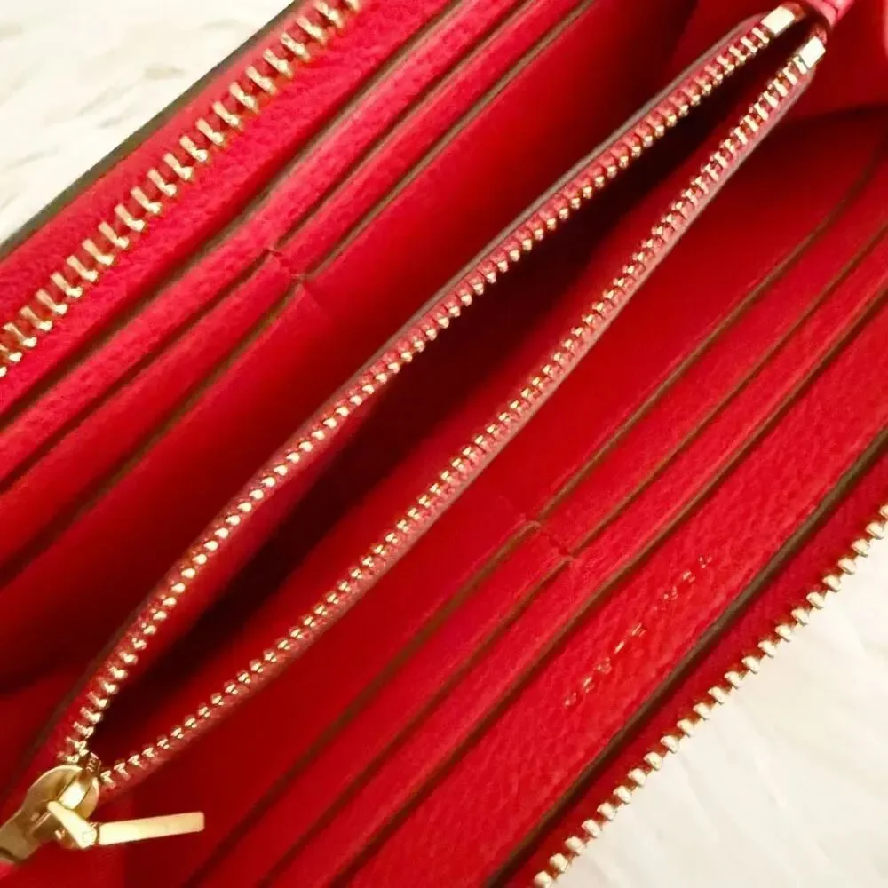 TORY BURCH | Large Red Zip Around‎ Leather Wallet Long Gold Tone Hardware